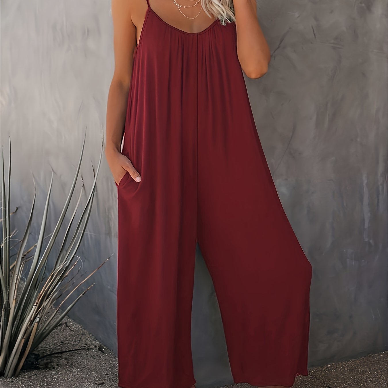 Women'S Light Blue Sleeveless Jumpsuit with Pockets - Casual Polyester Knit Fabric, V-Neck, Summer 2023, Beach Coverup, Beach Coverup Jumpsuit | Casual Style Jumpsuit | Knit Construction
