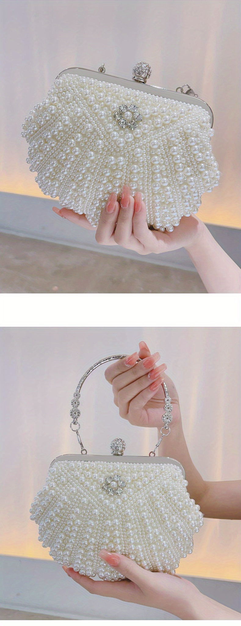 Event Clutch Bag, Buckle Metal Chain Handbag, Floral Handle Party Bag For Wedding