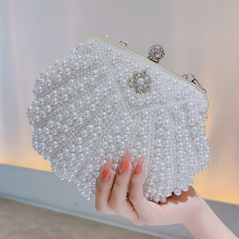 Event Clutch Bag, Buckle Metal Chain Handbag, Floral Handle Party Bag For Wedding