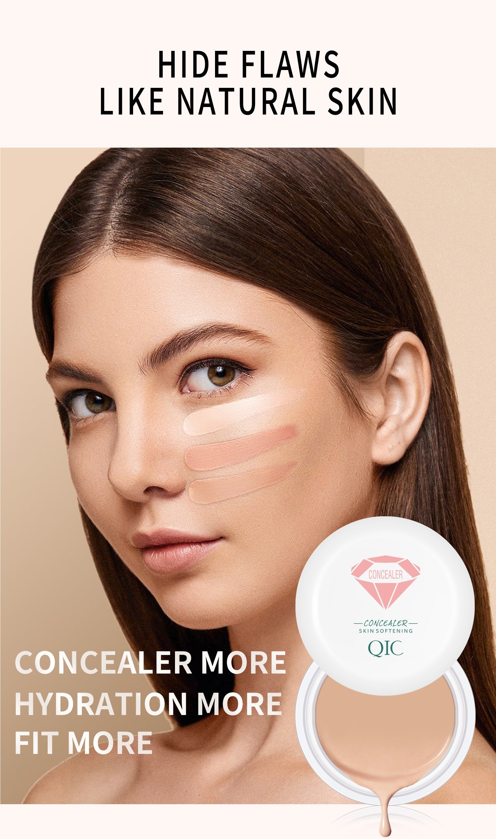 QIC Full Coverage Concealer & Foundation - Matte Finish, Natural Coverage for Dark Circles, Blemishes, & Contouring, Non-Cakey Formula, All Light Beige Types, Plant-Based Squalane, 1fl.oz, Beauty Product, Sleek Packaging, Smo