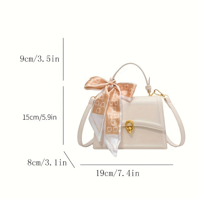 Handbag, Trendy Scarf Decor Crossbody Bag, Women's Small PU Leather Flap Purse