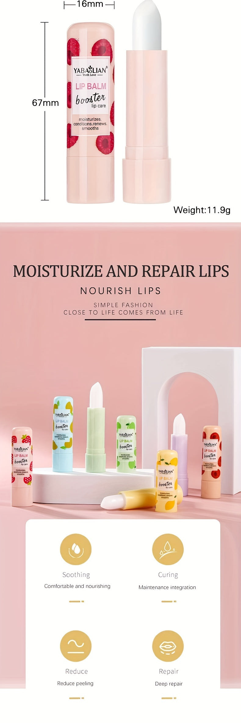 Moisturizing Lip Balm, 6 Fruit Flavors
