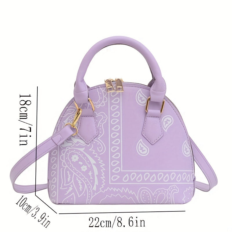 Versatile Dome Shoulder Bag, Portable Double Handle Stylish Handbag, Zipper Faux Leather Trendy Crossbody Bag