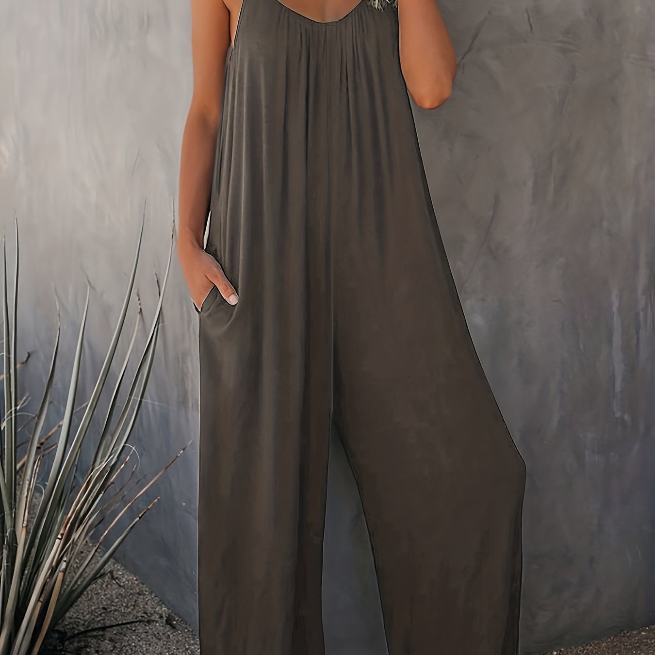 Women'S Light Blue Sleeveless Jumpsuit with Pockets - Casual Polyester Knit Fabric, V-Neck, Summer 2023, Beach Coverup, Beach Coverup Jumpsuit | Casual Style Jumpsuit | Knit Construction