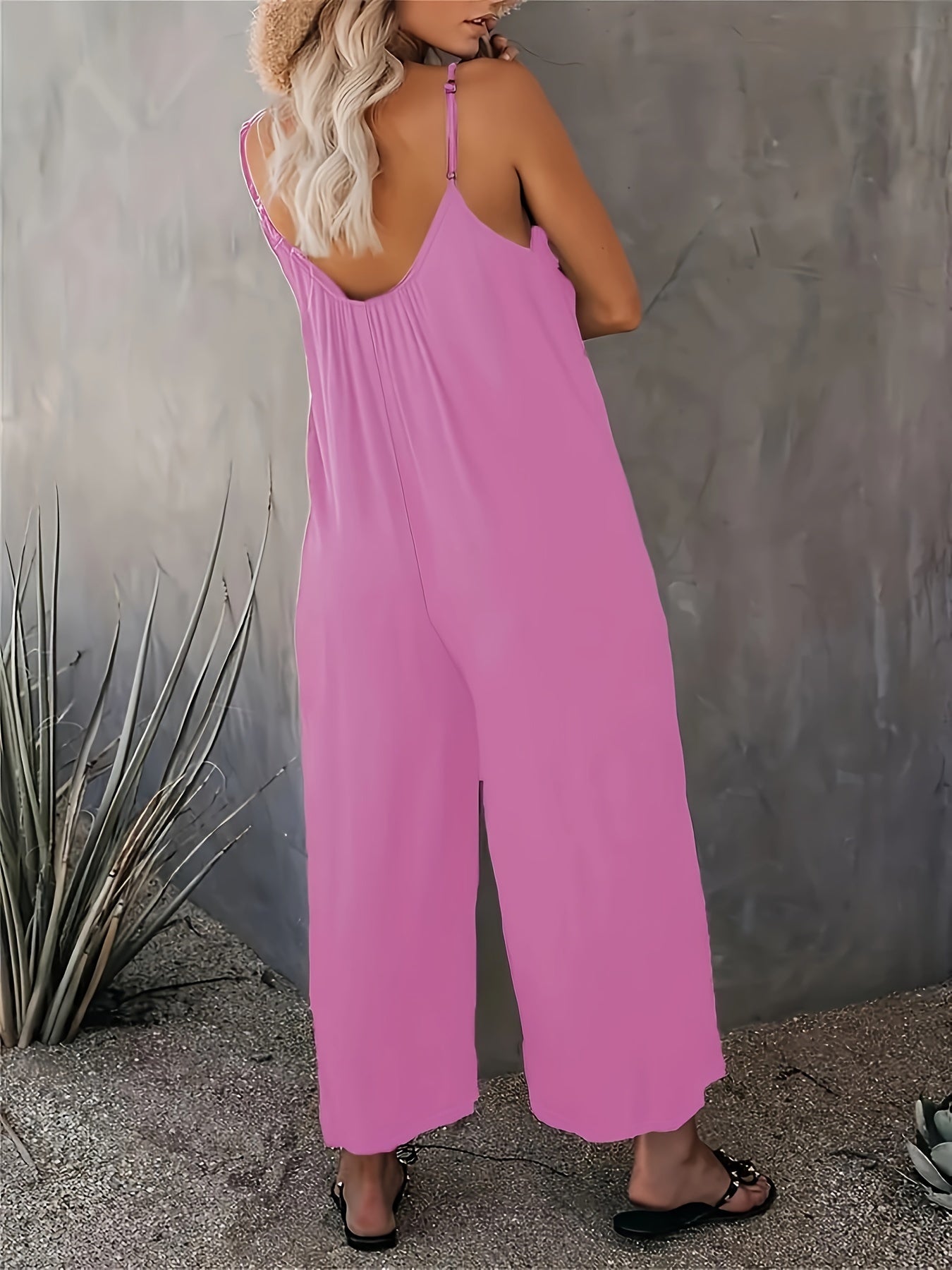 Women'S Light Blue Sleeveless Jumpsuit with Pockets - Casual Polyester Knit Fabric, V-Neck, Summer 2023, Beach Coverup, Beach Coverup Jumpsuit | Casual Style Jumpsuit | Knit Construction