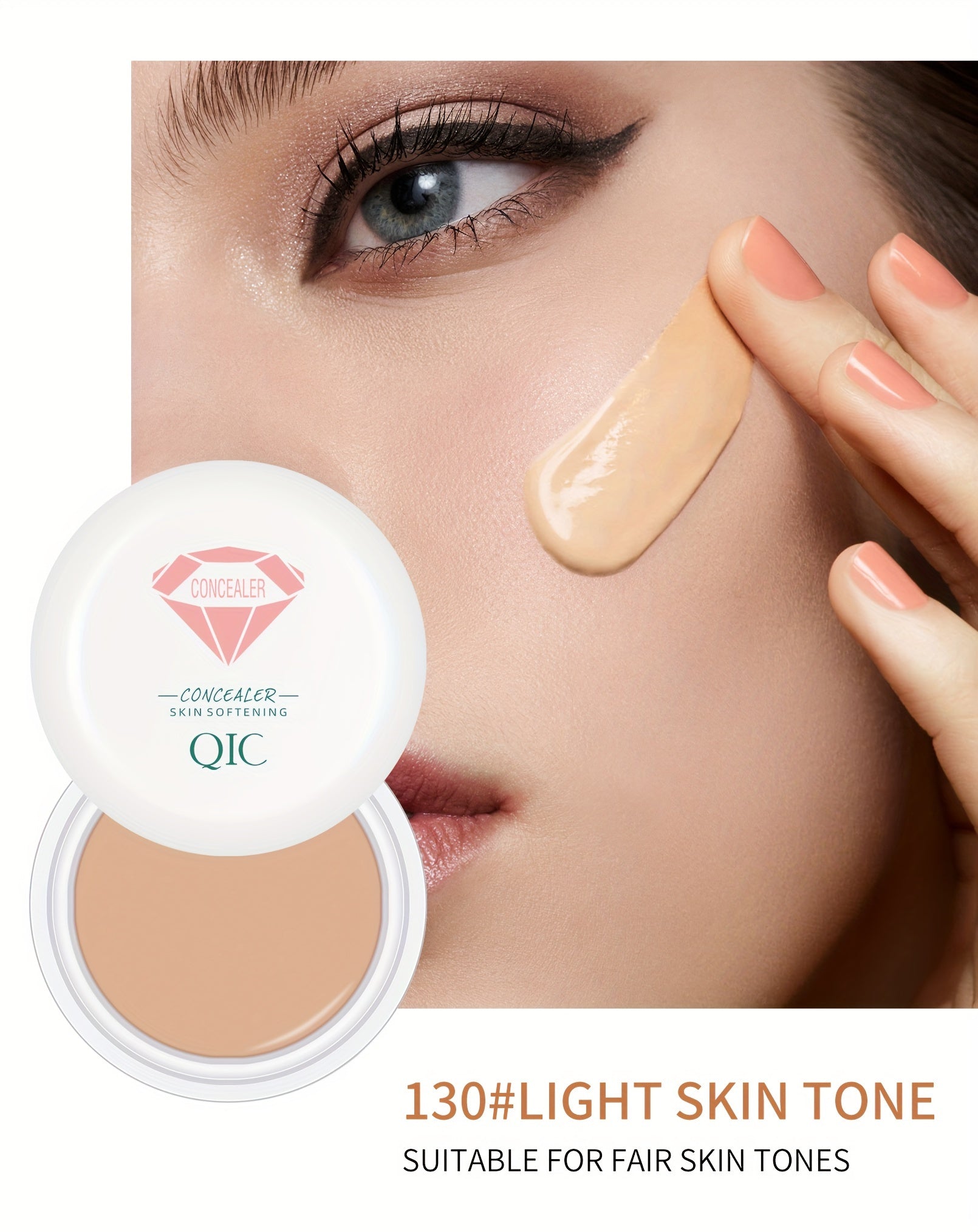 QIC Full Coverage Concealer & Foundation - Matte Finish, Natural Coverage for Dark Circles, Blemishes, & Contouring, Non-Cakey Formula, All Light Beige Types, Plant-Based Squalane, 1fl.oz, Beauty Product, Sleek Packaging, Smo