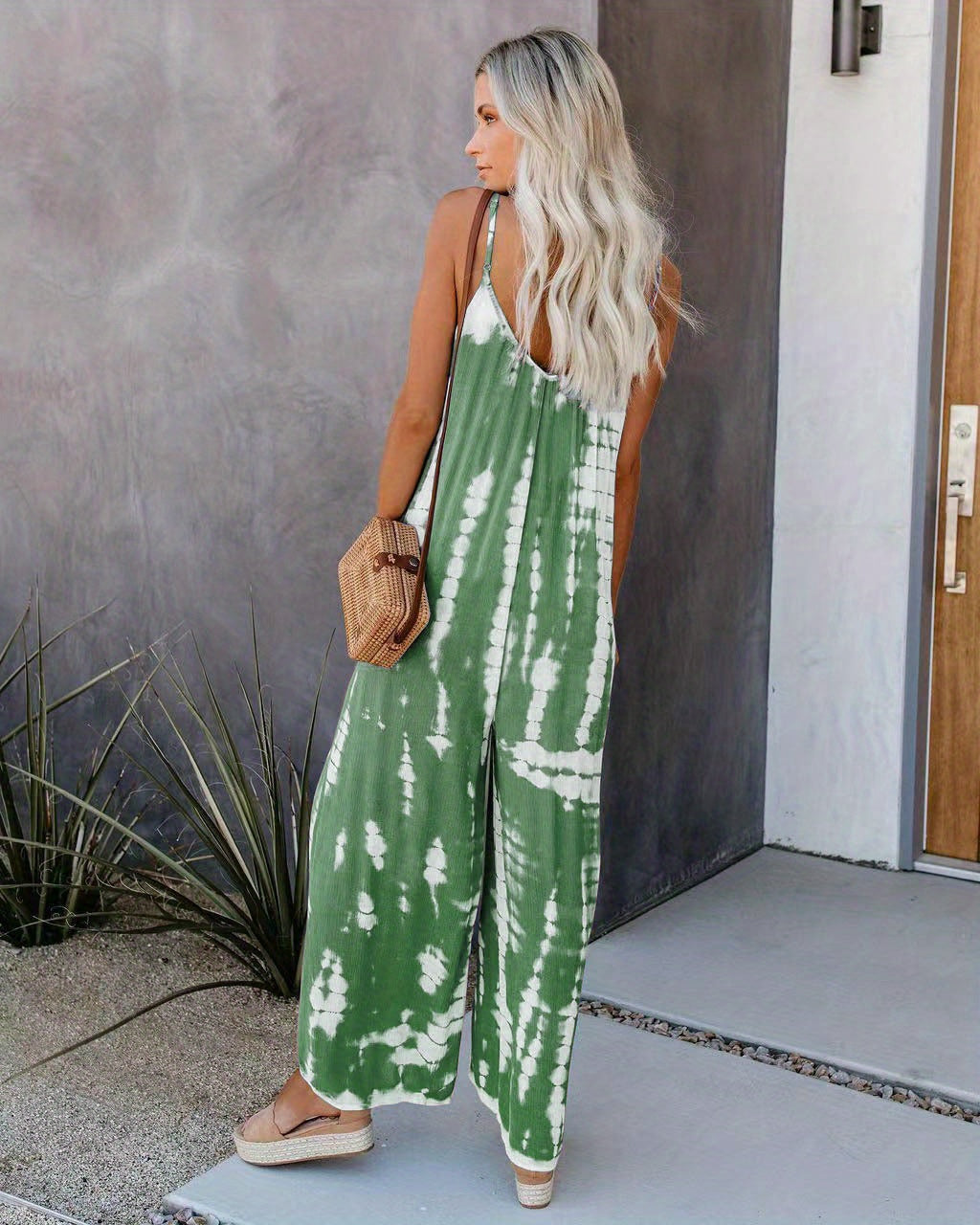 Women's Casual Tie-Dye Cami Jumpsuit - Sexy Wide Leg, Sleeveless, Vibrant Orange and Brown Print, Perfect for Spring/Summer/Fall