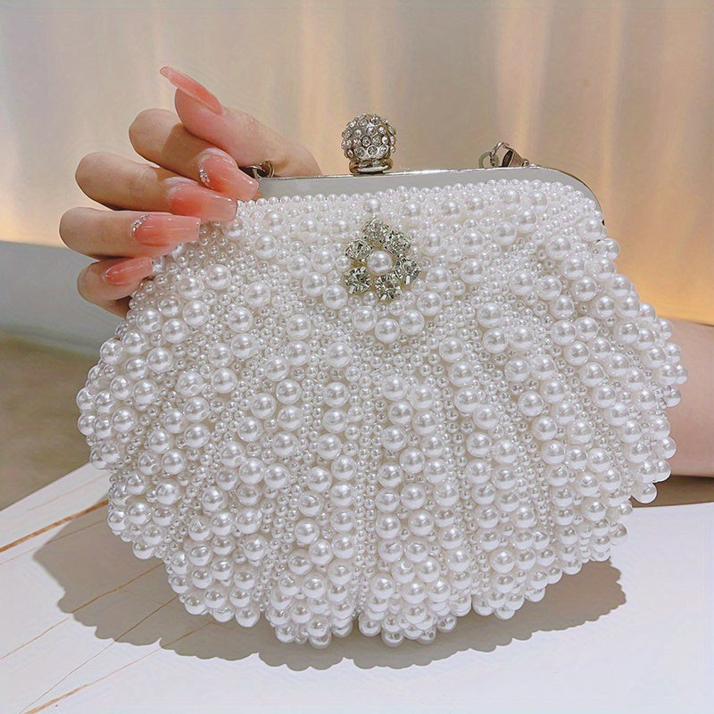 Event Clutch Bag, Buckle Metal Chain Handbag, Floral Handle Party Bag For Wedding