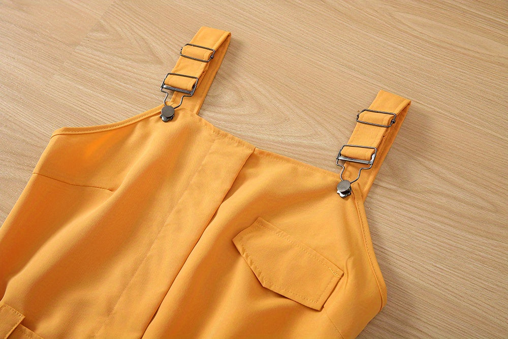 Flap Pockets Belted Overall Jumpsuit, Casual Overall Jumpsuit For Spring & Summer, Women's Clothing
