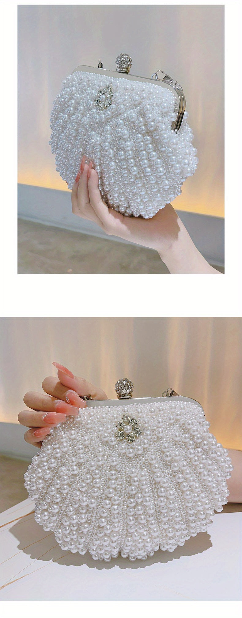 Event Clutch Bag, Buckle Metal Chain Handbag, Floral Handle Party Bag For Wedding