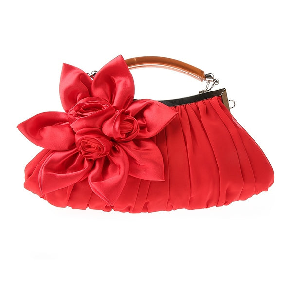 Floral Clutch Bag with Ruched Detail and Chain Strap