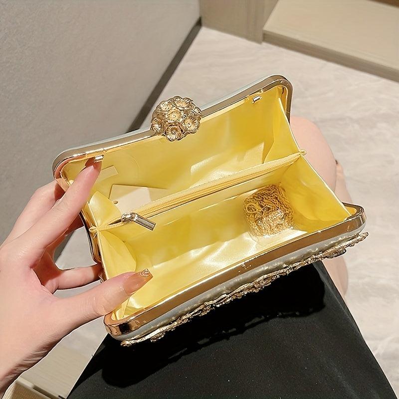 Elegant Hollow Rhinestone Women's Evening Bag, Box Clutch Purse for Party Prom Wedding