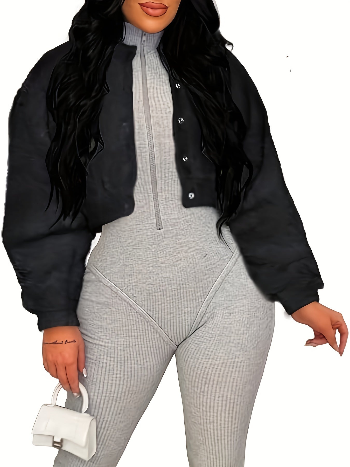 Faux Fur Jacket Women Warm Fluffy Button Crop Coats Casual Outerwear