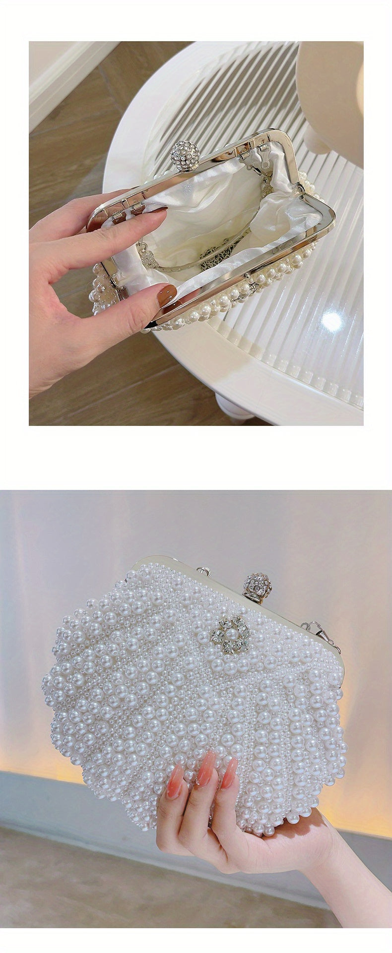 Event Clutch Bag, Buckle Metal Chain Handbag, Floral Handle Party Bag For Wedding