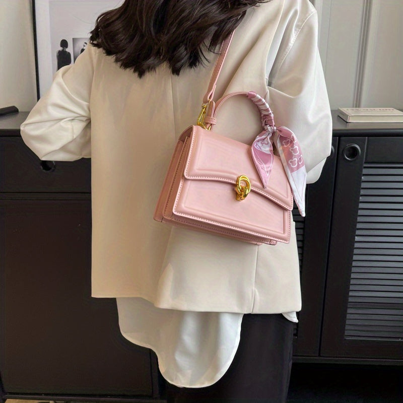 Handbag, Trendy Scarf Decor Crossbody Bag, Women's Small PU Leather Flap Purse