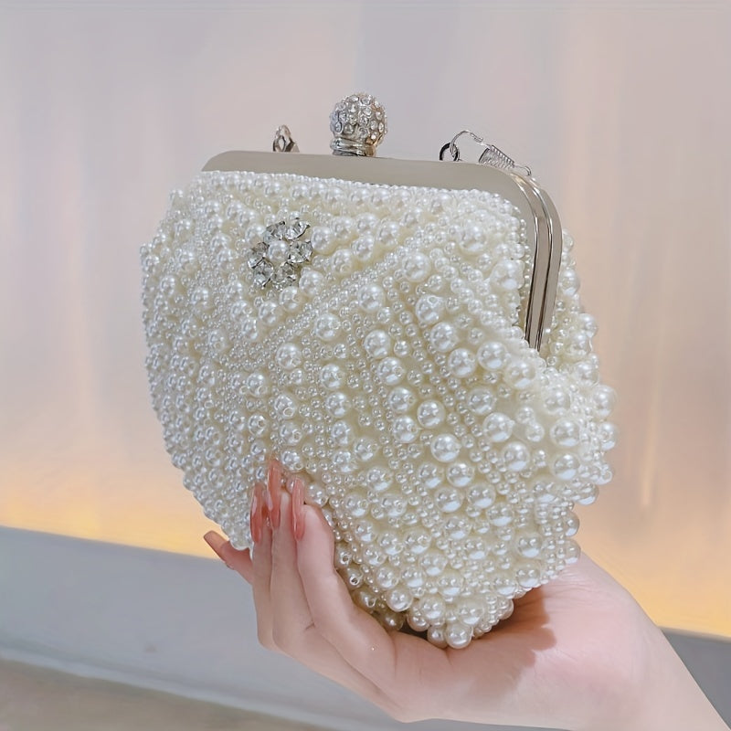 Event Clutch Bag, Buckle Metal Chain Handbag, Floral Handle Party Bag For Wedding