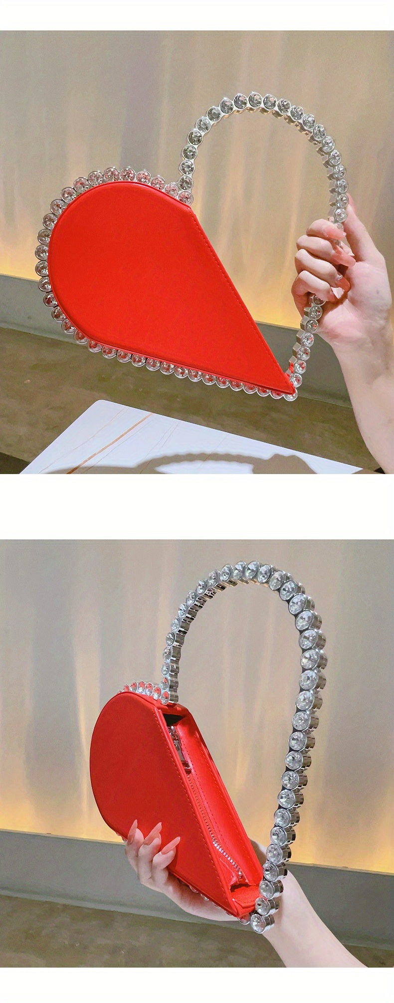 Mini Heart Shape Women's Elegant Evening Bag, Trendy Clutch Purse for Party Prom and Wedding
