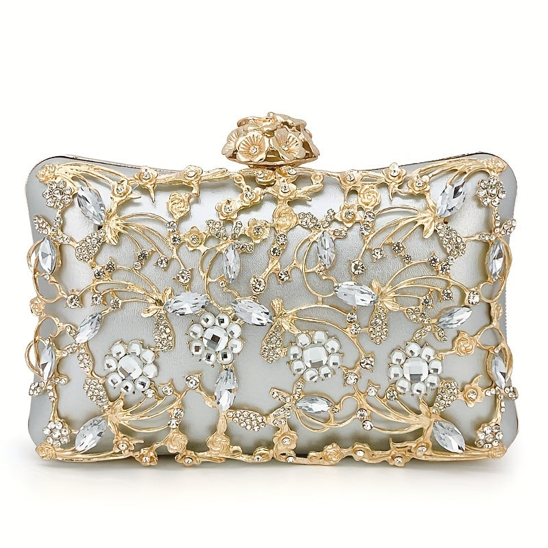 Elegant Hollow Rhinestone Women's Evening Bag, Box Clutch Purse for Party Prom Wedding