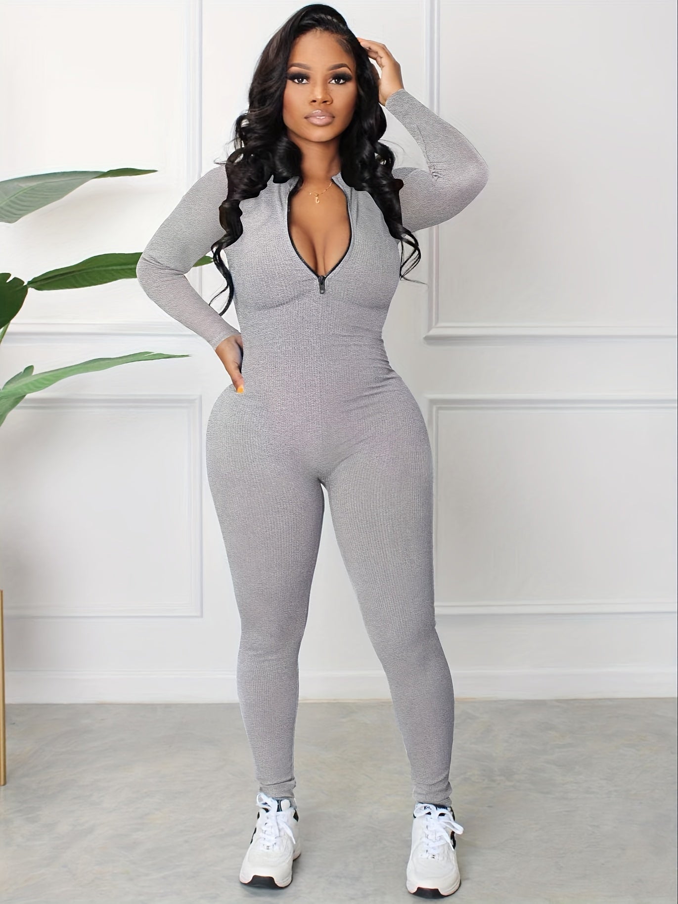 Women's Zip-Front Slim Jumpsuit - Cozy, Stretchy & Chic - Perfect for Spring/Fall