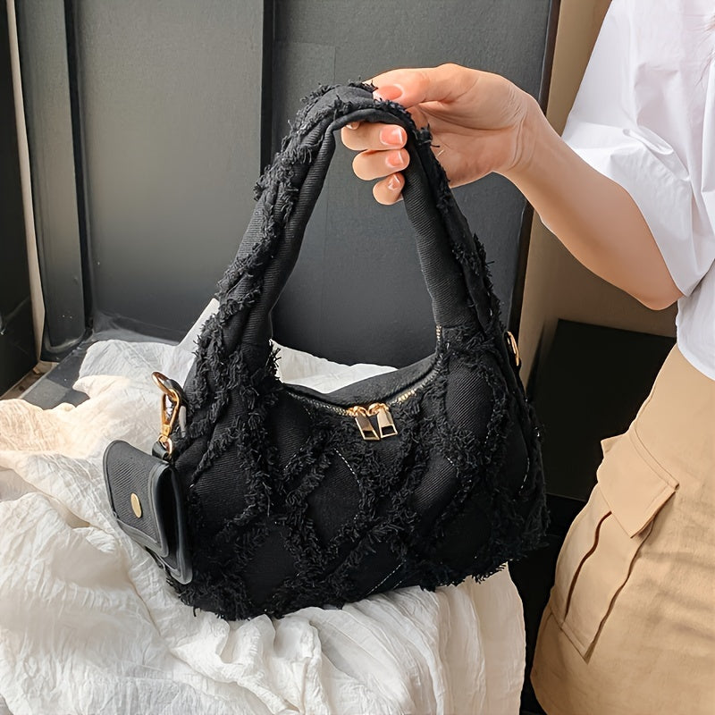 Bag - Fashion Forward Shoulder Tote with Quilted Argyle Pattern & Detachable Coin Purse - Perfect Underarm Stylish Accessory