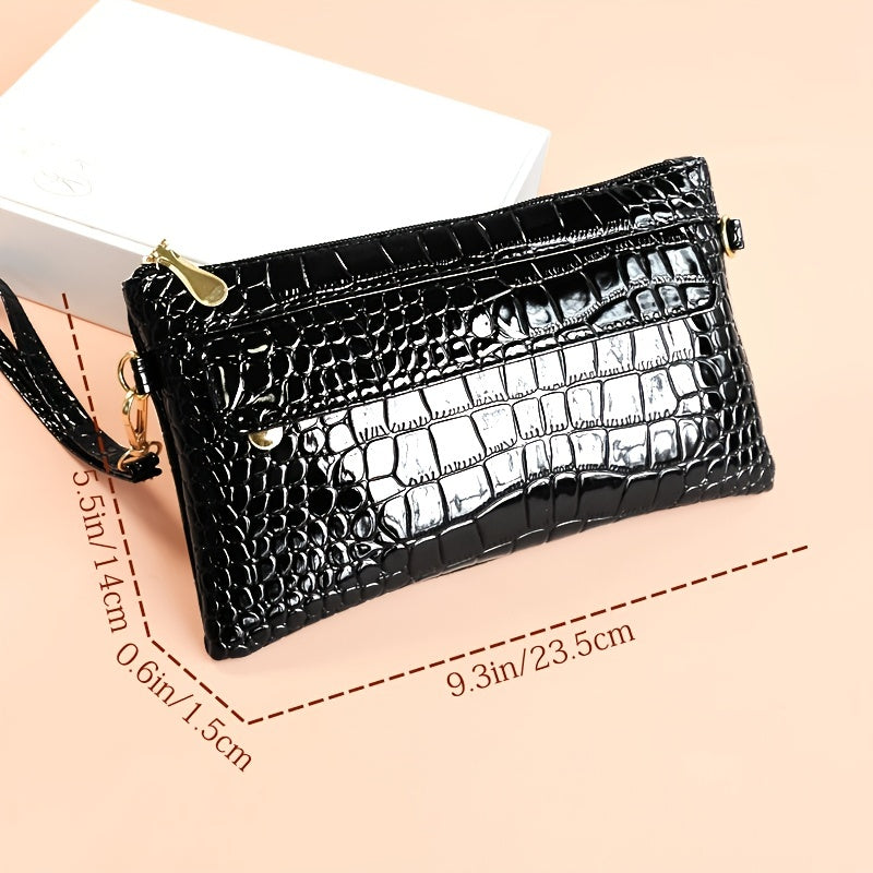 Croc Embossed Clutch Bag Women's Elegant Crossbody