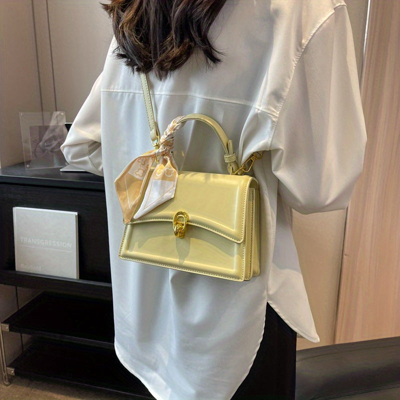 Handbag, Trendy Scarf Decor Crossbody Bag, Women's Small PU Leather Flap Purse