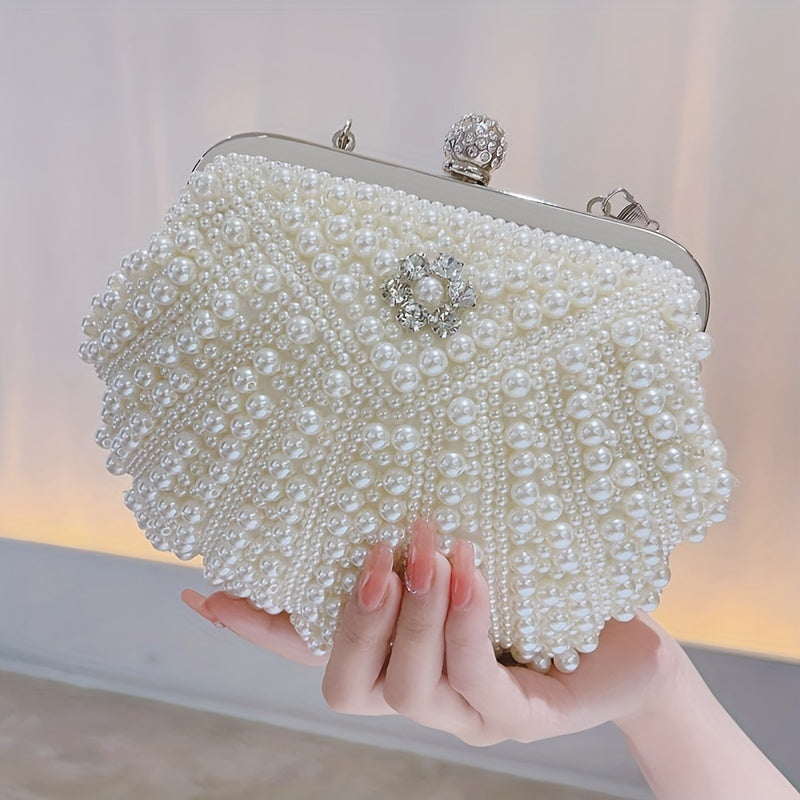 Event Clutch Bag, Buckle Metal Chain Handbag, Floral Handle Party Bag For Wedding
