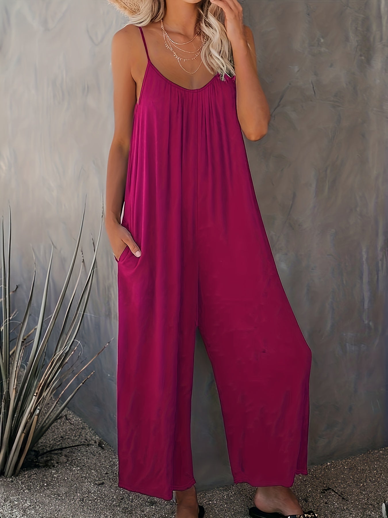 Women'S Light Blue Sleeveless Jumpsuit with Pockets - Casual Polyester Knit Fabric, V-Neck, Summer 2023, Beach Coverup, Beach Coverup Jumpsuit | Casual Style Jumpsuit | Knit Construction