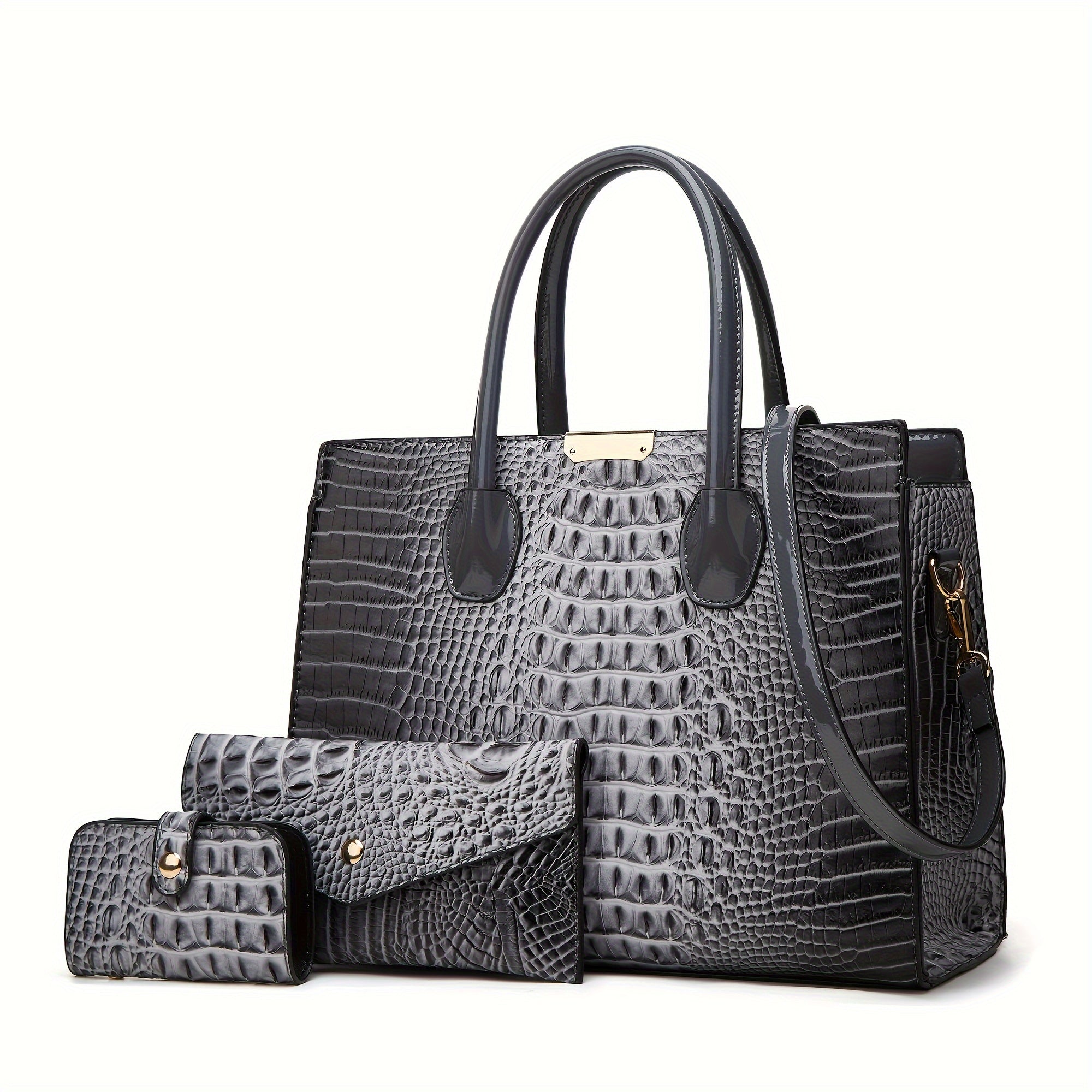 3pcs Stylish Tote Bag Set - Premium PU Leather Textured Shoulder Bags with Card Holder, Casual Versatile Commuter Bags for Women, Spacious and Durable, Perfect for Daily Use, Travel, and Work