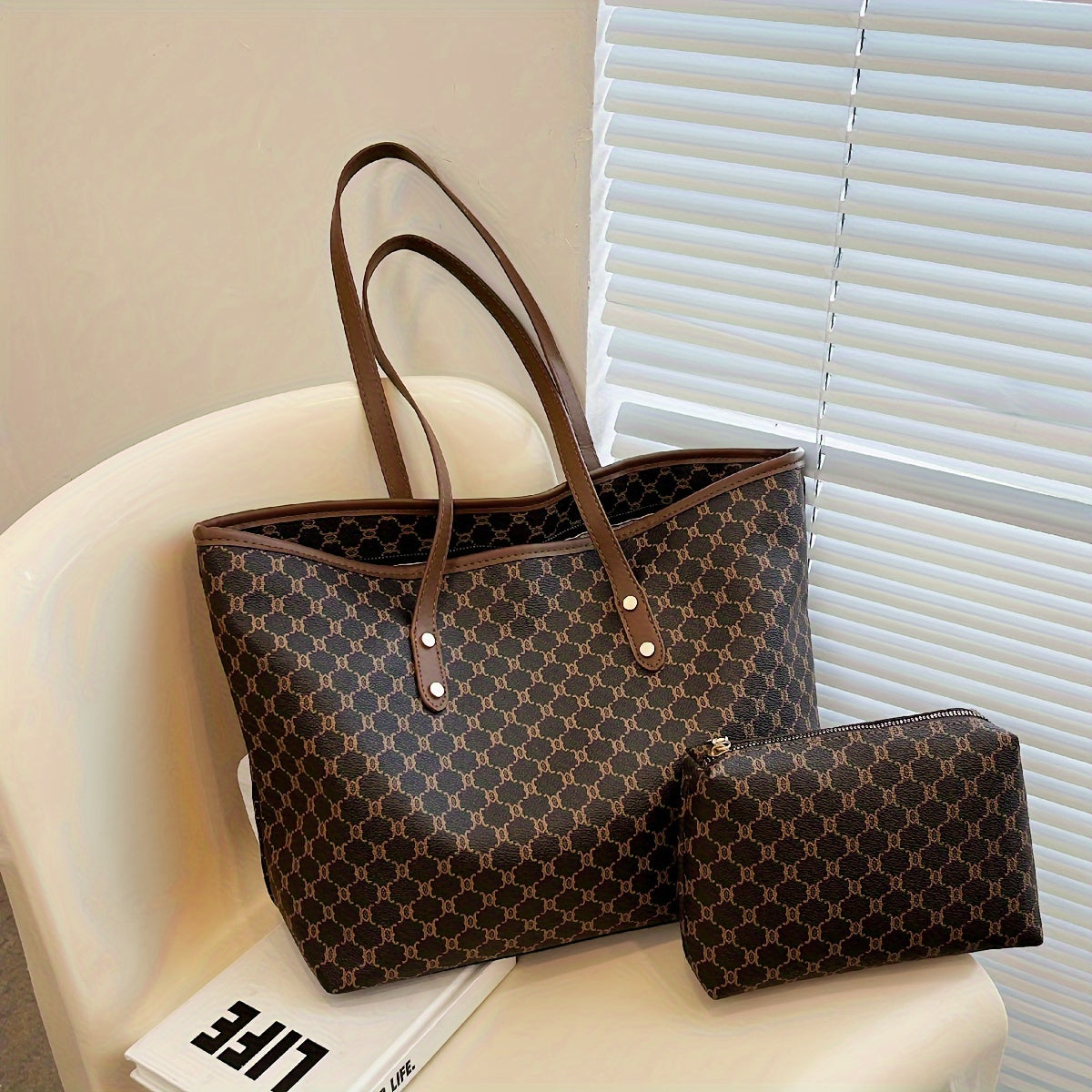 Women's Vintage Pattern Tote Bag, Large Capacity Shoulder Bag, Stylish Bag For Work