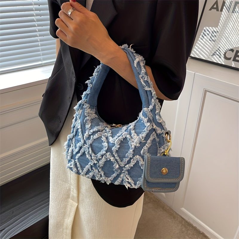 Bag - Fashion Forward Shoulder Tote with Quilted Argyle Pattern & Detachable Coin Purse - Perfect Underarm Stylish Accessory