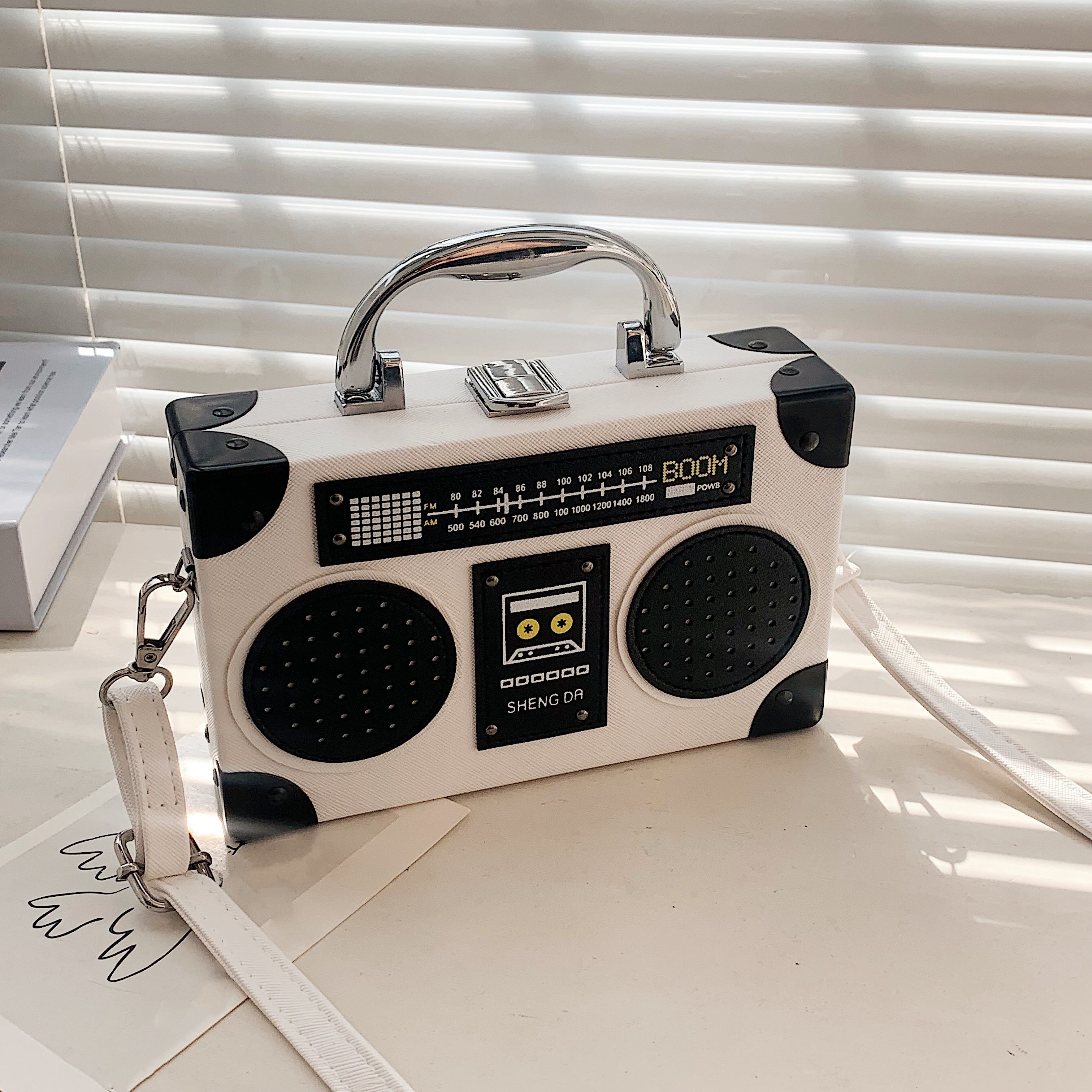 Mini Radio Box Crossbody Bag, PU Leather Textured Novelty Bag, Versatile Fashion Shoulder Bag