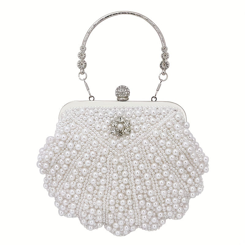 Event Clutch Bag, Buckle Metal Chain Handbag, Floral Handle Party Bag For Wedding