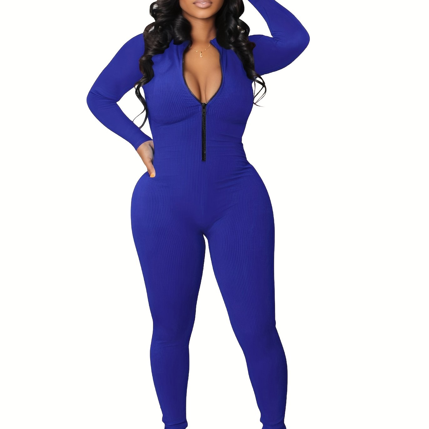 Women's Zip-Front Slim Jumpsuit - Cozy, Stretchy & Chic - Perfect for Spring/Fall
