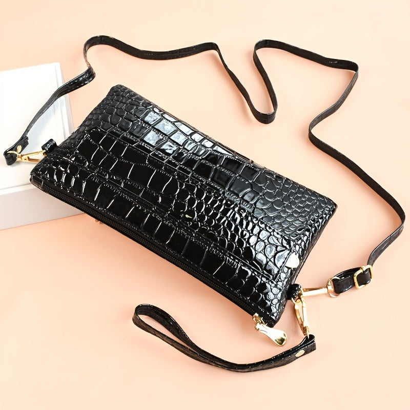Croc Embossed Clutch Bag Women's Elegant Crossbody
