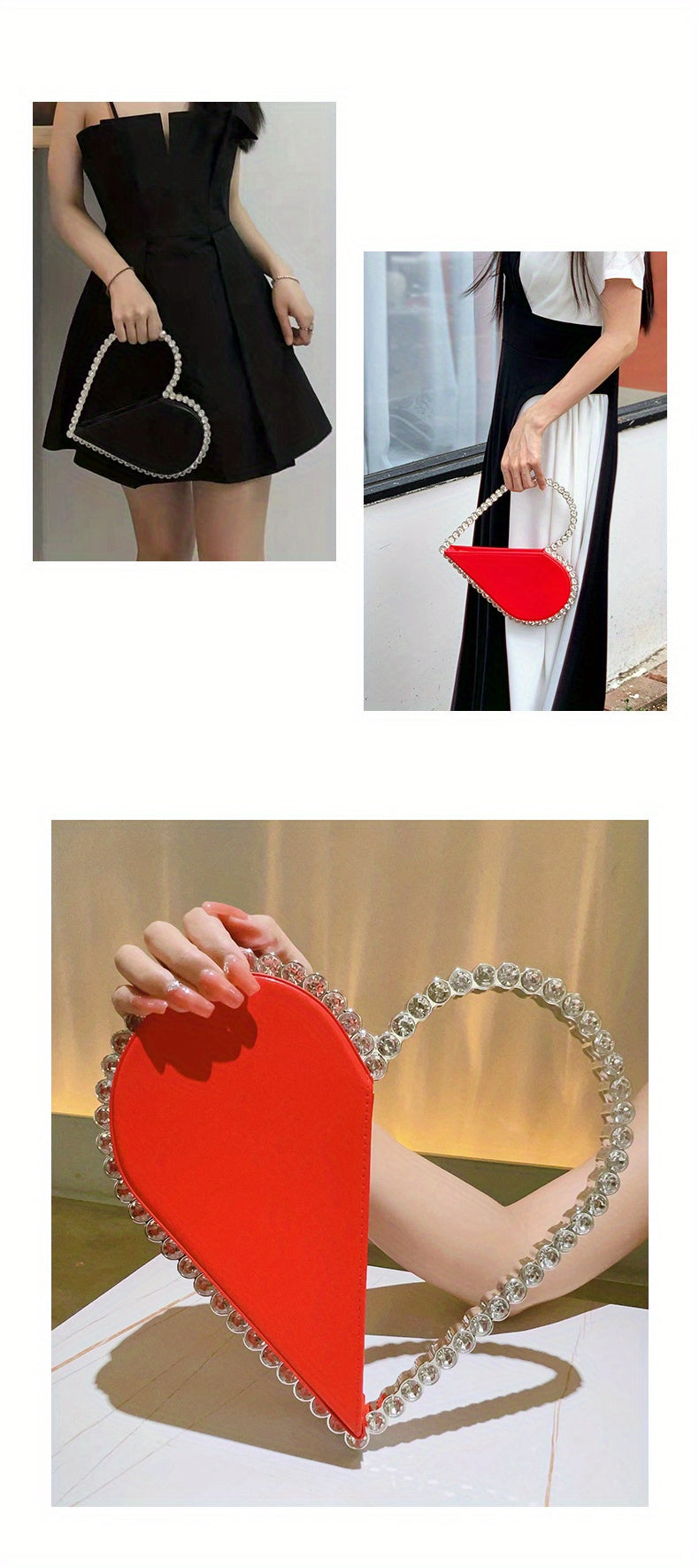 Mini Heart Shape Women's Elegant Evening Bag, Trendy Clutch Purse for Party Prom and Wedding