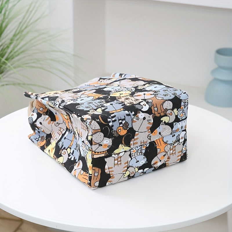 Cartoon Canvas Handbags with Cat Print for Work & School
