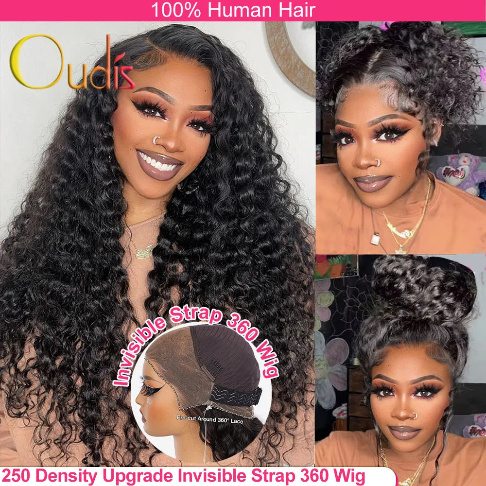250 Density Invisible Strap 360 Full Hd Glueless Wig 30 Inch Water Wave Lace Front Human Hair Wig Deep Curly Wave Frontal Wig