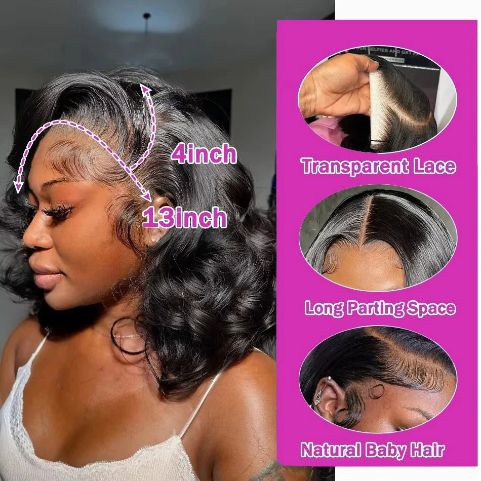 Brazilian Body Wave Short Bob Wig 13x4 Lace Frontal Human Hair Wigs 200% Density 4x4 Lace Closure Wig Natural Body Wave Bob Wigs