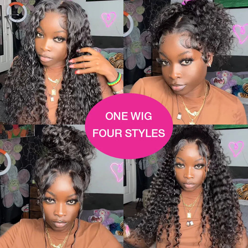 250 Density Invisible Strap 360 Full Hd Glueless Wig 30 Inch Water Wave Lace Front Human Hair Wig Deep Curly Wave Frontal Wig