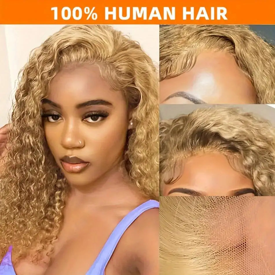 Curly Honey Blonde Human Hair Wig – 13x6/13x4 HD Lace Frontal, Pre-Plucked Brazilian Deep Wave Wig (30 Inch Long)