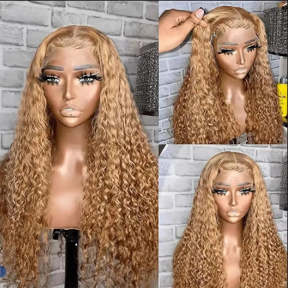 Curly Honey Blonde Human Hair Wig – 13x6/13x4 HD Lace Frontal, Pre-Plucked Brazilian Deep Wave Wig (30 Inch Long)