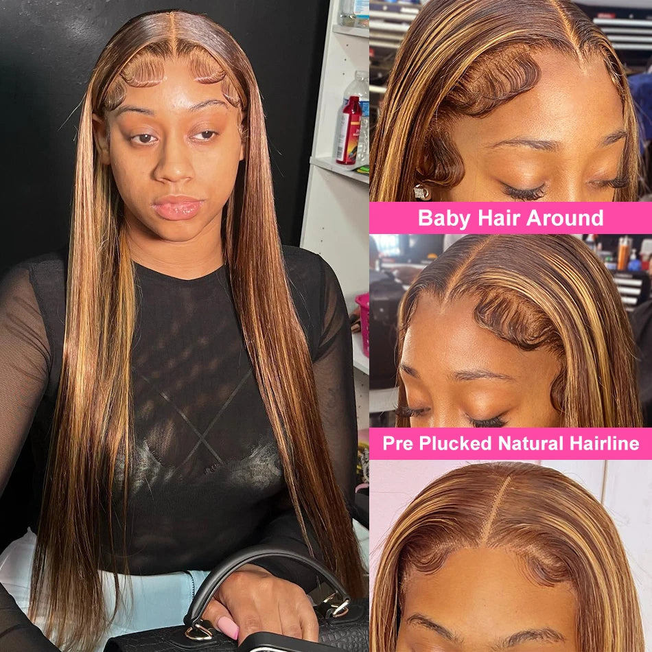 Highlight Glueless Wig Human Hair Ready To Wear And Go For Women 13x6 Hd Frontal Straight Honey Blonde Lace Front Wigs