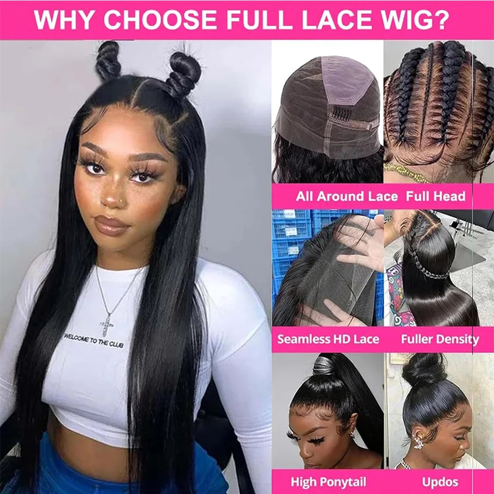 HD Full Lace Human Hair Wigs Brazilian Straight Human Hair Wigs for Black Women  250 Density Glueless Wig Human Hair
