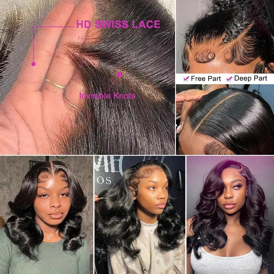 Brazilian Body Wave Short Bob Wig 13x4 Lace Frontal Human Hair Wigs 200% Density 4x4 Lace Closure Wig Natural Body Wave Bob Wigs