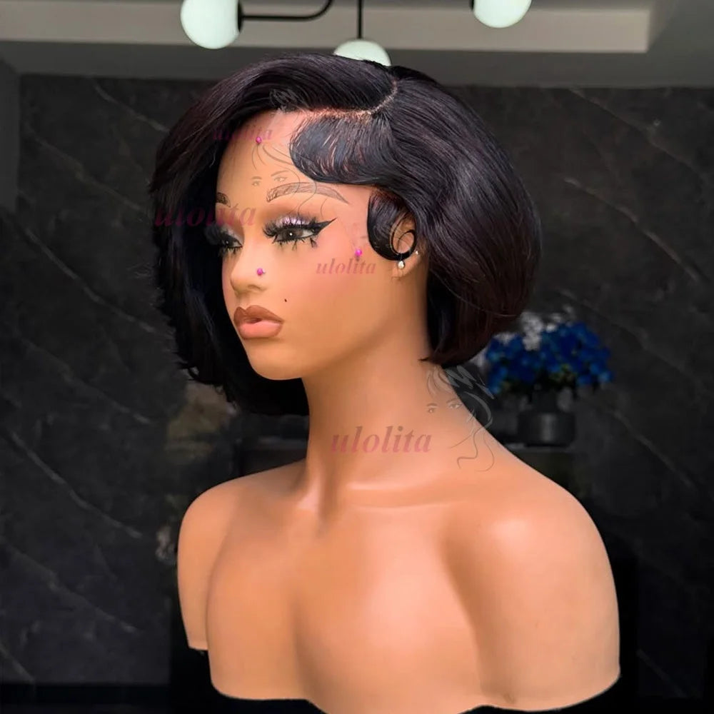 Pixie cut Bob Wig Reddish Brown Lace Closure Wig Wear and Go 4x4/13x4 Glueless Wig Minimalist Lace Bob Wig