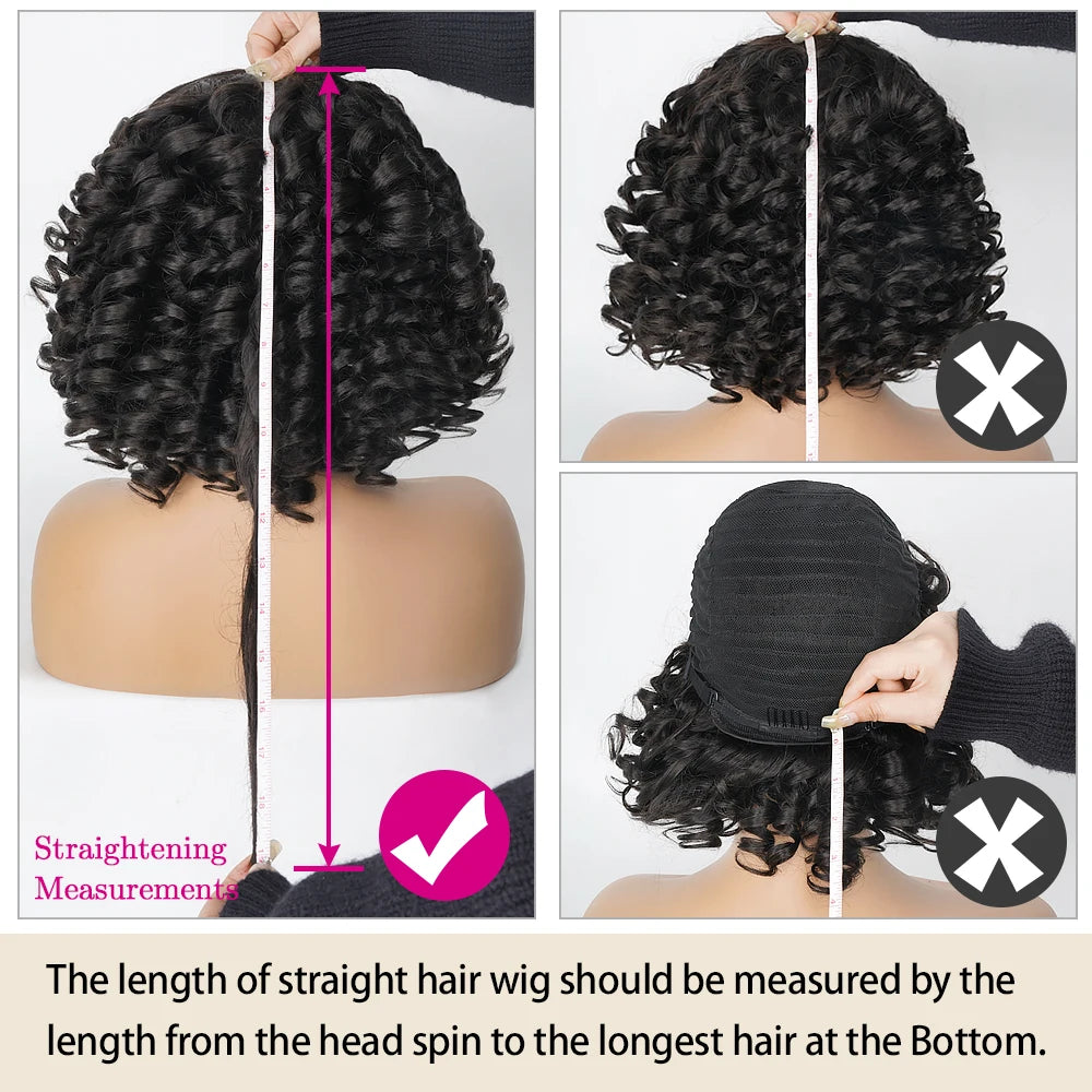 Short Curly Bob Wig with Bangs – 100% Brazilian Remy Human Hair, Glueless Machine-Made Afro Wig