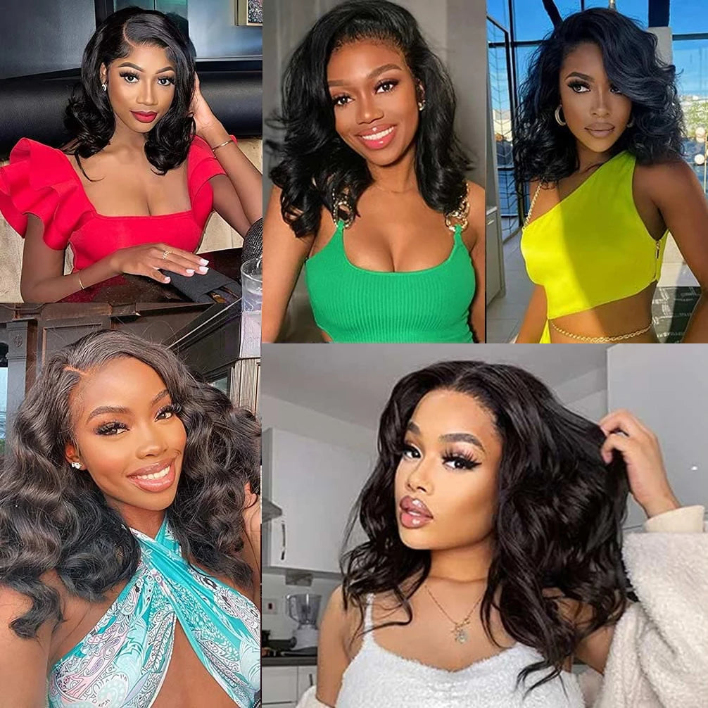 Brazilian Body Wave Short Bob Wig 13x4 Lace Frontal Human Hair Wigs 200% Density 4x4 Lace Closure Wig Natural Body Wave Bob Wigs
