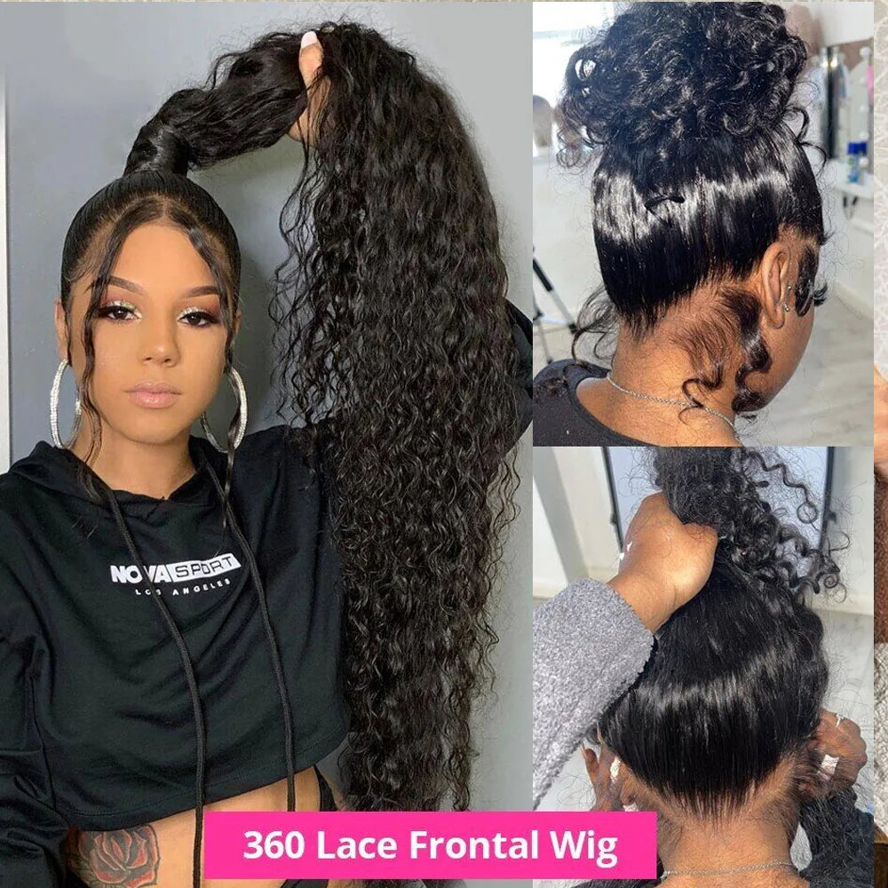 250 Density Invisible Strap 360 Full Hd Glueless Wig 30 Inch Water Wave Lace Front Human Hair Wig Deep Curly Wave Frontal Wig