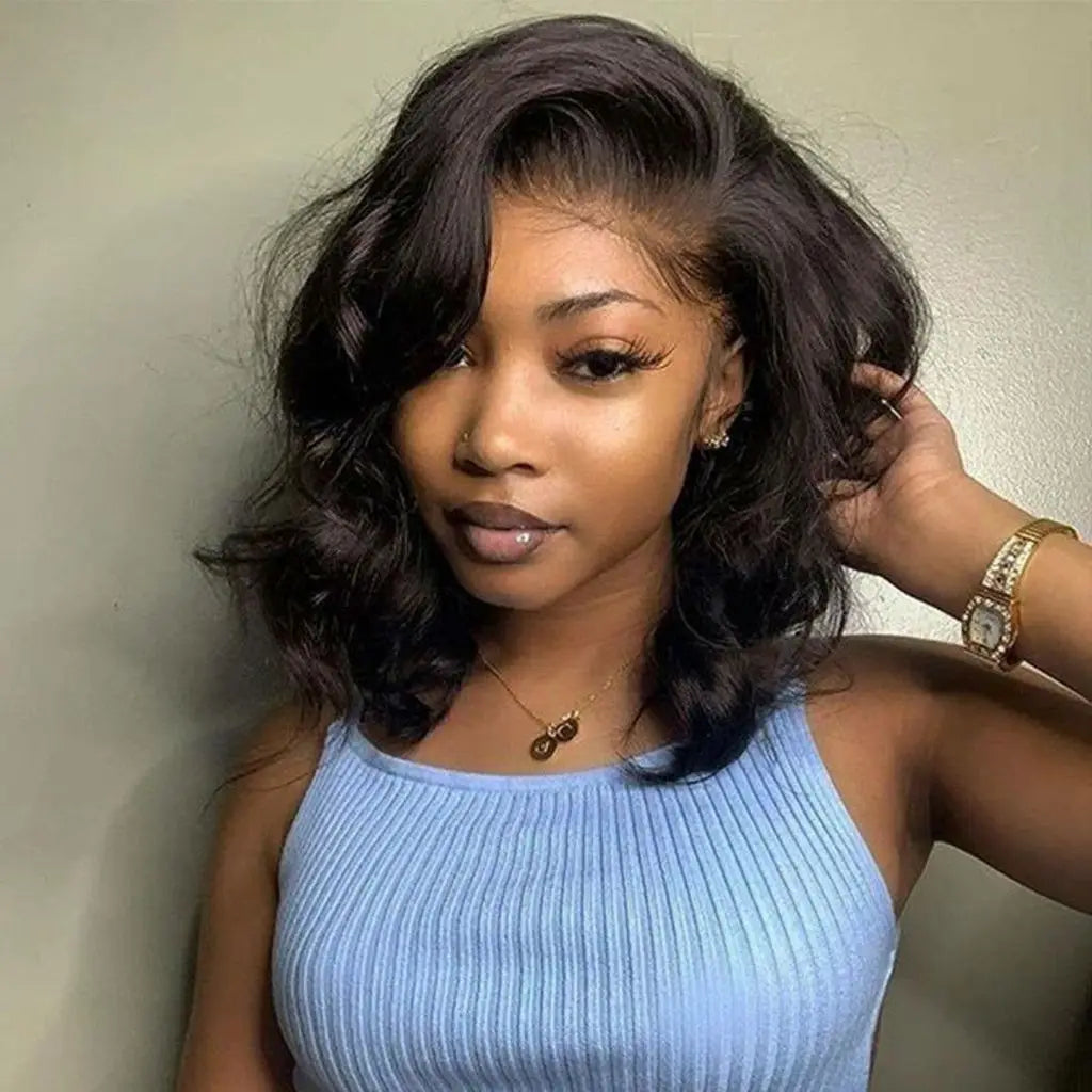 Body Wave Short Bob Wig 13x4 Lace Frontal Human Hair Wigs 4x4 Lace Closure Wig Brazilian Virgin Hair Natural Black For Women